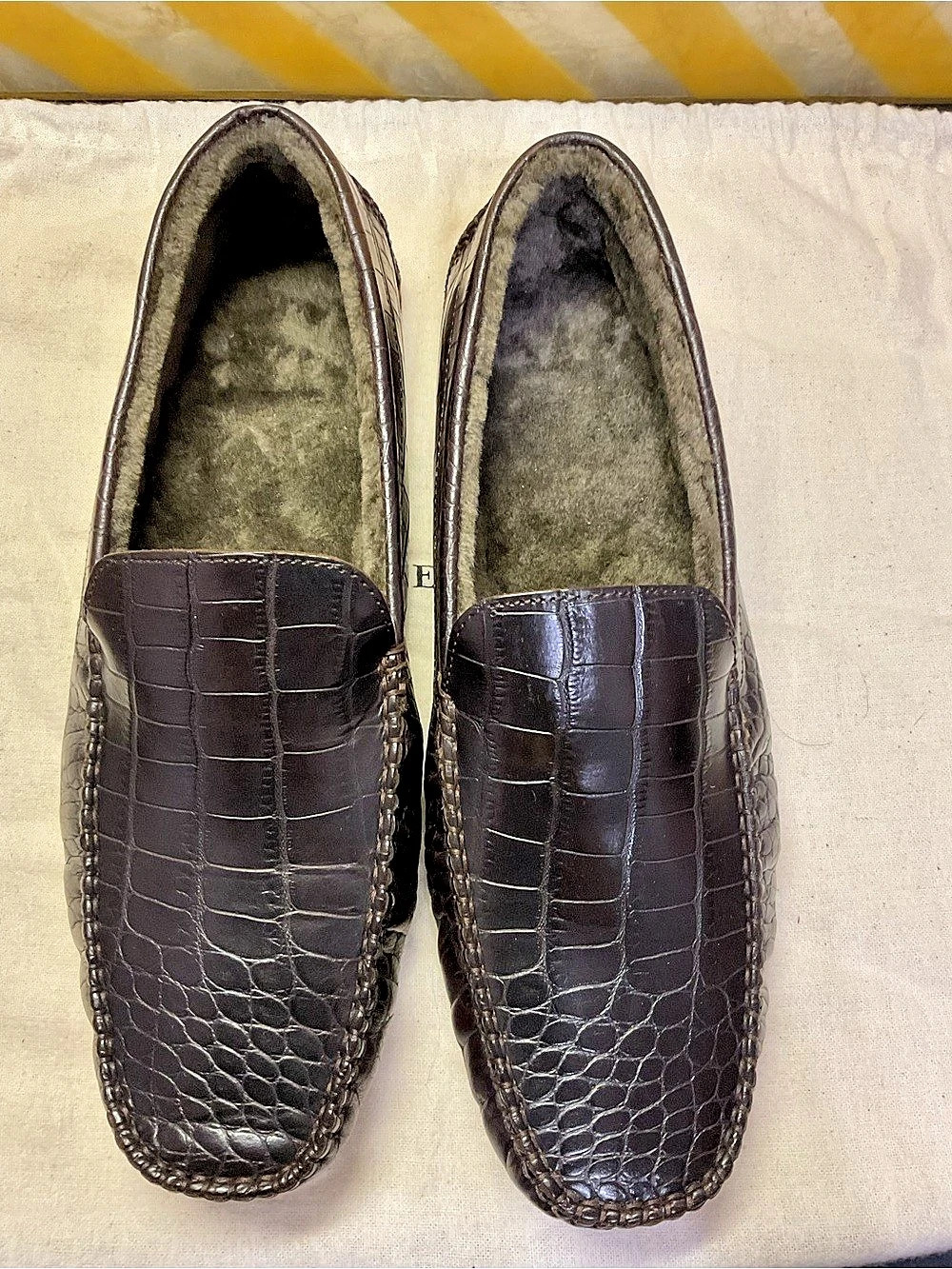 Cole haan Men's slippers shoes Crocodile-Embossed Loafers Brown